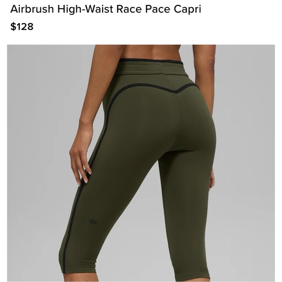 AloYoga Airbrush High-Waist Race Pace Capri in Green Olive/Black sizeXS *NEW* - Picture 4 of 9
